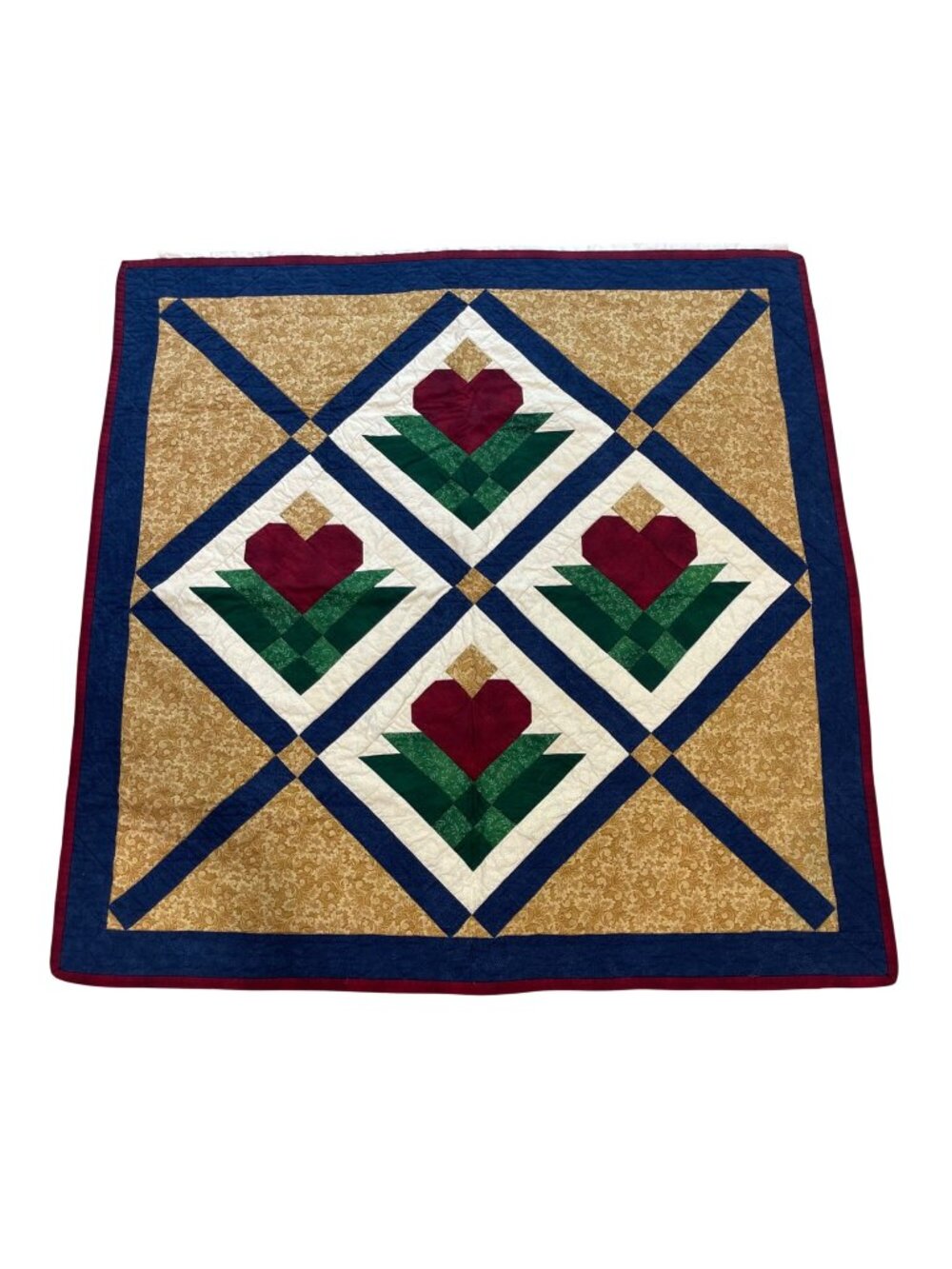 Handmade Quilted Heart Blossom Hanging Tapestry Wall Quilt Folksy‎ Country Style